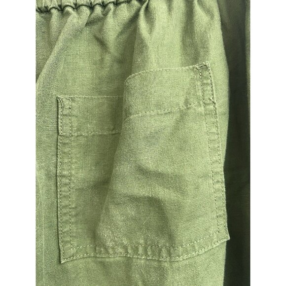 J Crew Denim Capri Pant Size Large Green Linen Blend Pull On Elastic Waist Tie - Picture 3 of 8